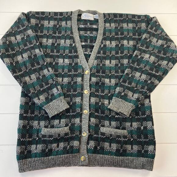 Jayson Youngers Vintage wool Cardigan Sweater Green Black Men's size Medium - Picture 1 of 6